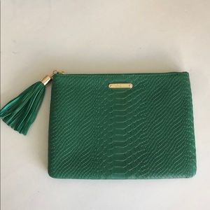 GiGi New York Green Embossed Leather Clutch NEW